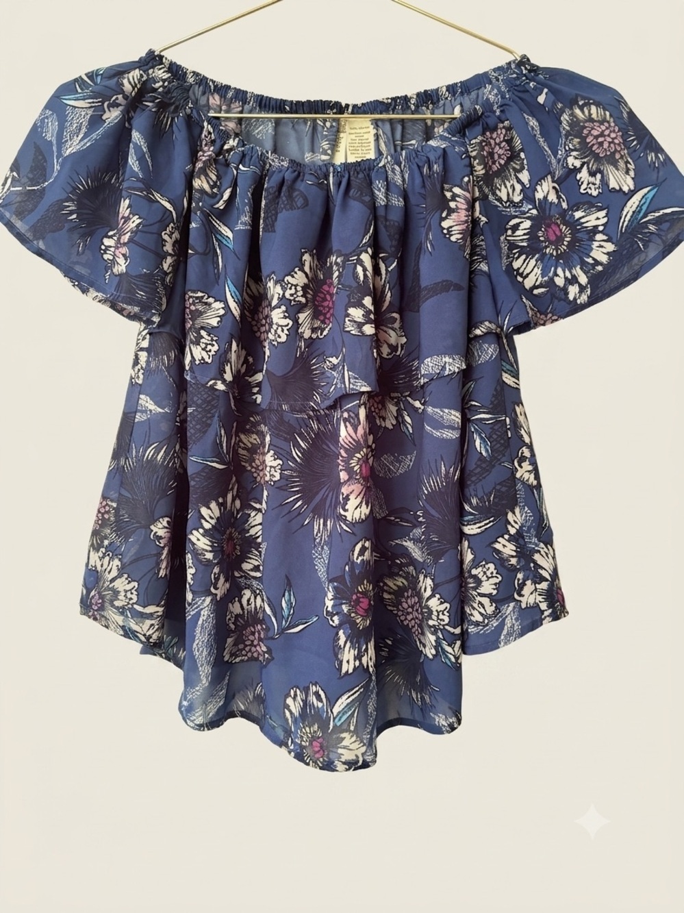 Anthropologie| Japna| Blue & White Floral Flowy Off-the-Shoulder Top/Blouse Sz S